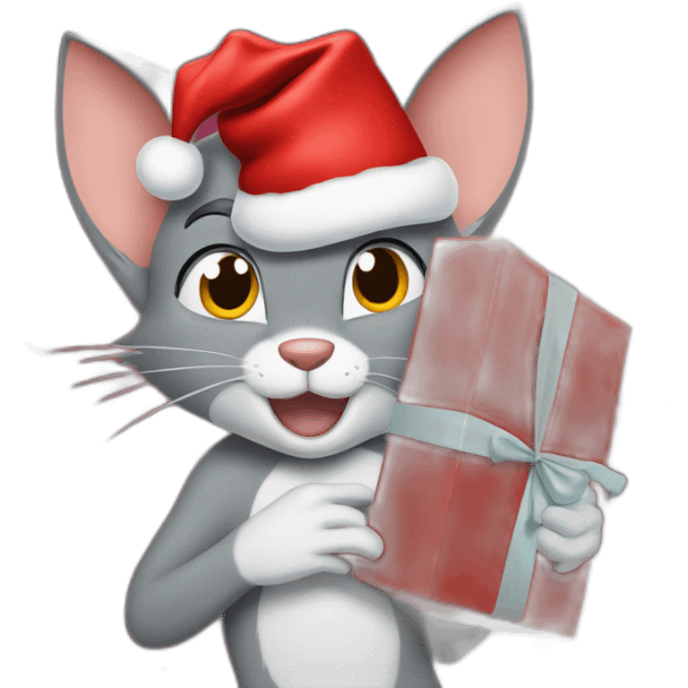 Tom and Jerry with a red Christmas present emoji