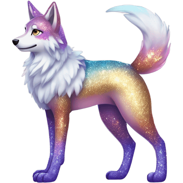 Colorful Shiny Sparkly Fionbri-Falvie-sparkle-wolf-sona full body with intricate markings emoji