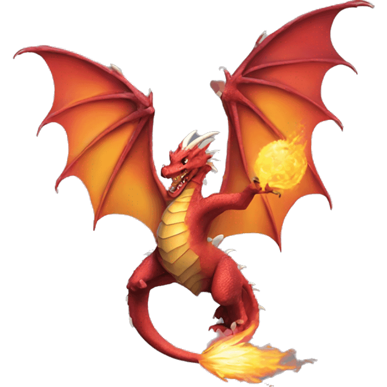 a dragon with colorful wings spitting a fireball emoji