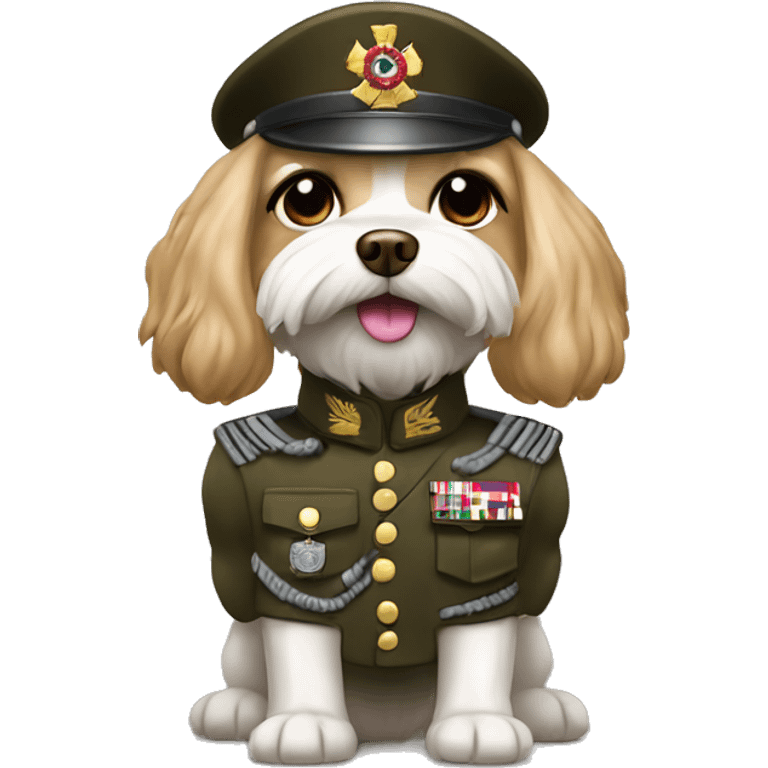 Blight brown color Maltese wearing a military uniform  emoji