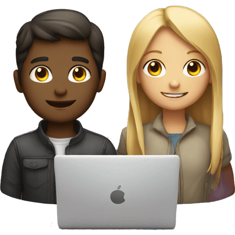 Girl and boy laptop with light above head emoji