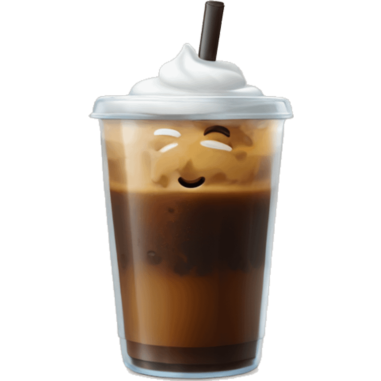 Espresso iced coffee with ice and sweet cold foam in top in a clear cup with a lid and straw  emoji