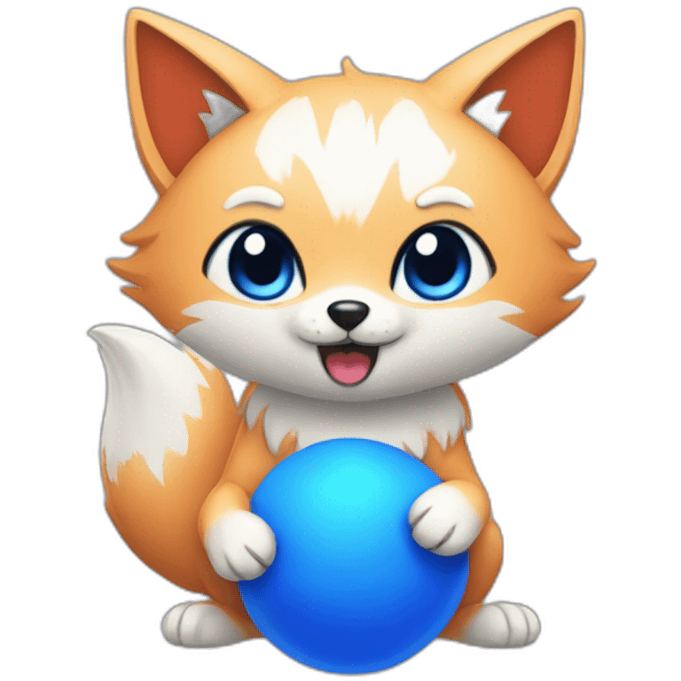 kitsune with a blue ball in its paws emoji