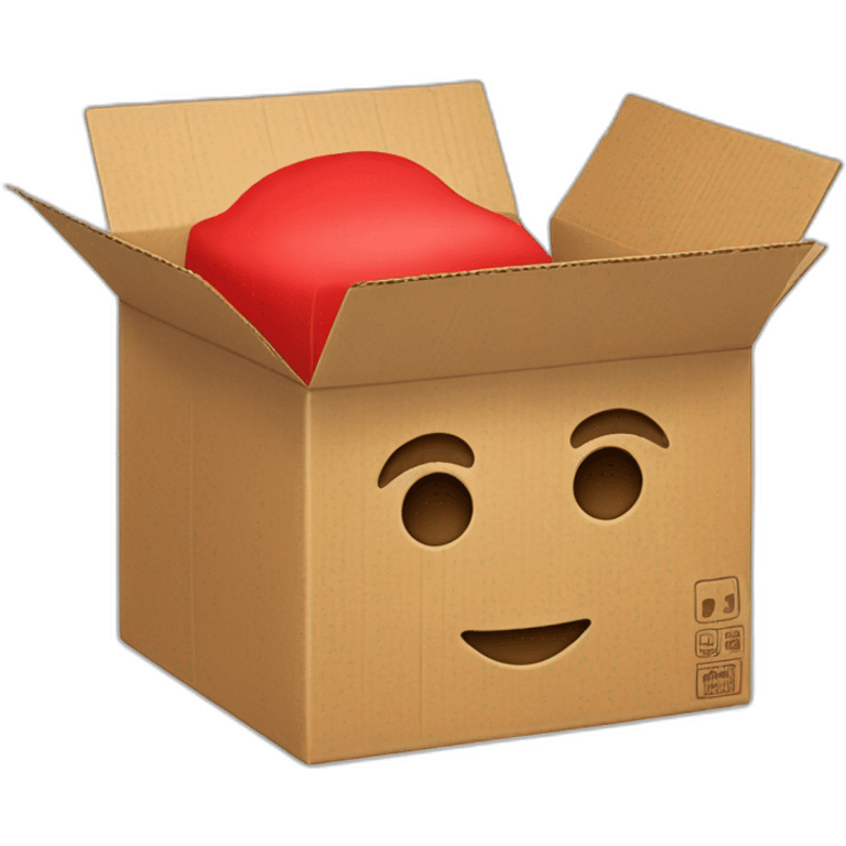 A cardboard box with red face emoji