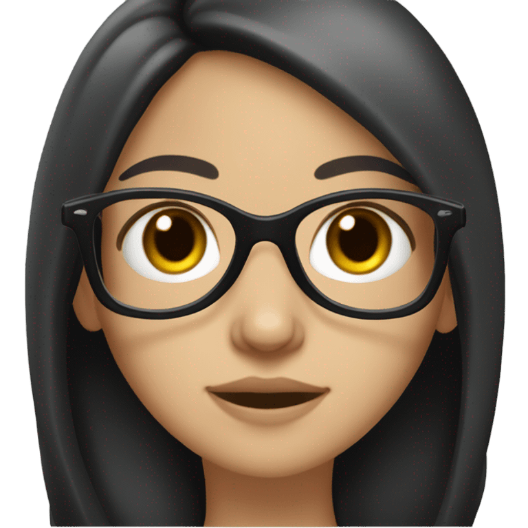 white girl with long black hair, dark brown eyes, glasses emoji