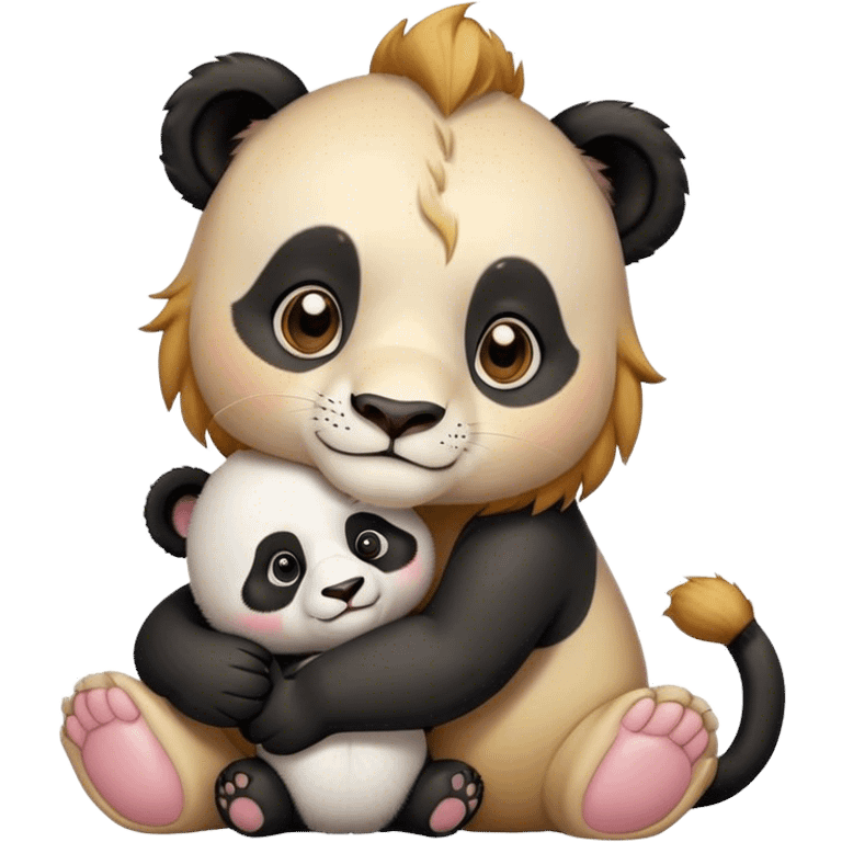 Cute Lion and panda baby hug emoji