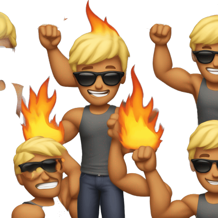 guy flexing muscles wearing sunglasses with fire emoji