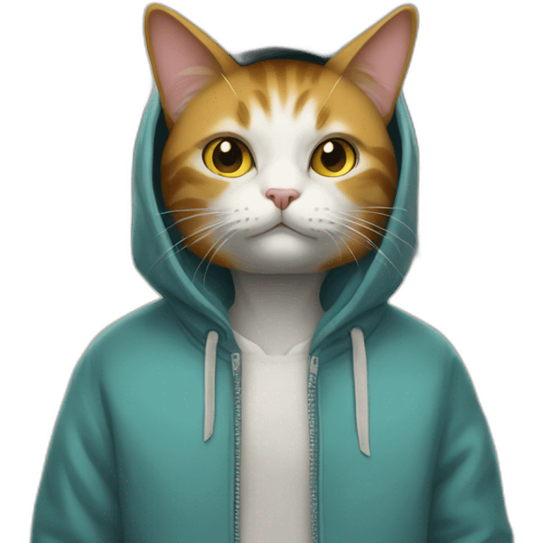 a cat with a nirvana hooodie on a street emoji