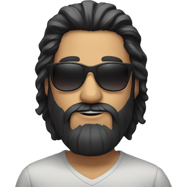 A guy with long black hair and a beard and 
 sun glasses emoji