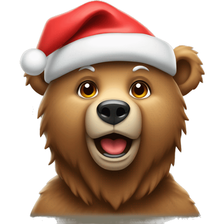 A bear with a Santa claws hat emoji