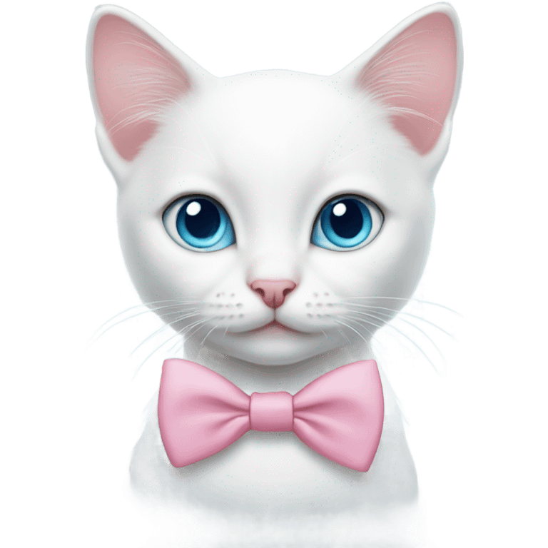 White kitten with light blue eyes wearing a pink bow tie emoji