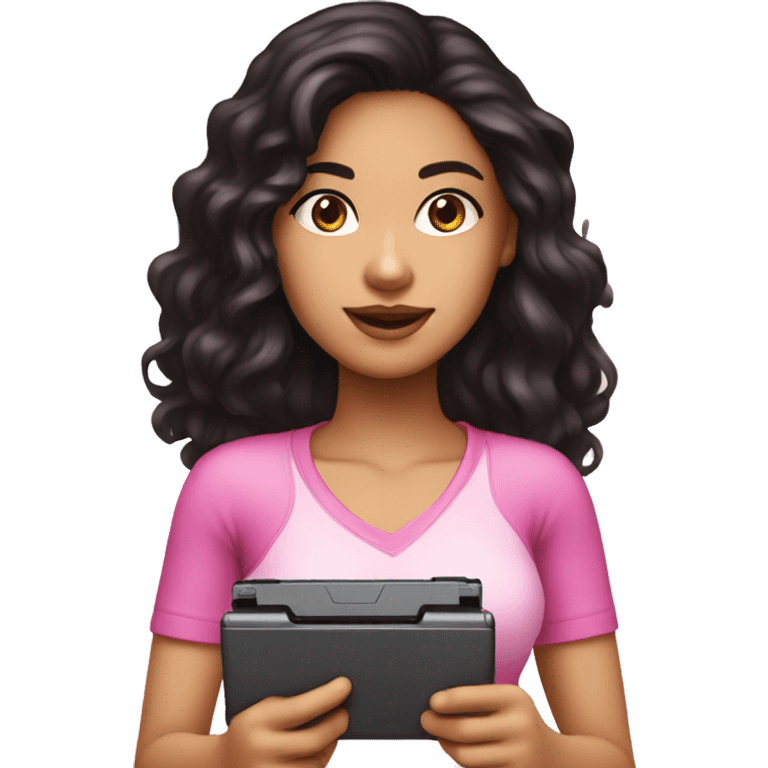 dark haired lightskin girl playing pink nintendo ds emoji