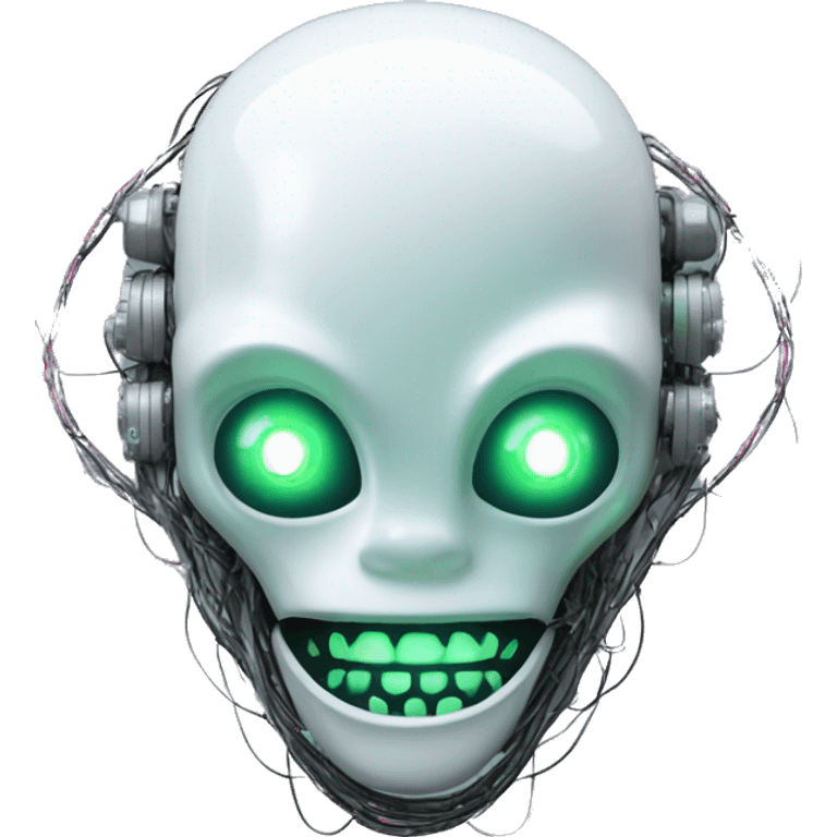 Alien robot head with glowing wires and white teeth  emoji