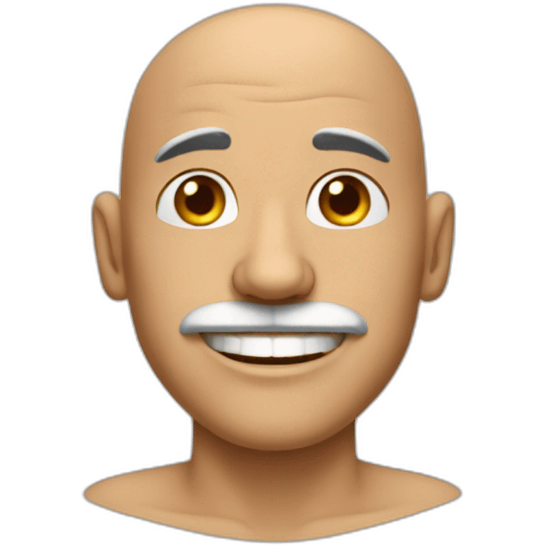 Bald man with big mustache and tan skin and a big smile and emoji