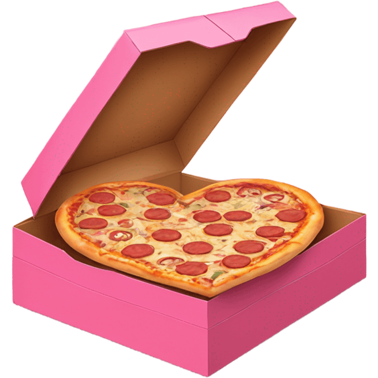 Realistic heart shaped pizza sitting flat in an open top pink pizza box. emoji