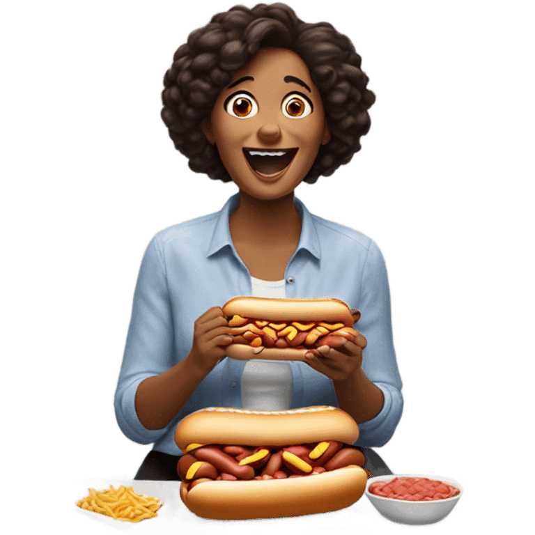 Woman eating a pile of hotdogs emoji