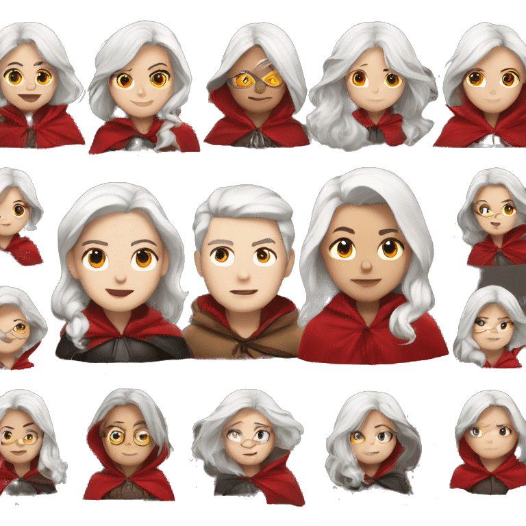 The white girl with white hair in the red cape and red hood. emoji