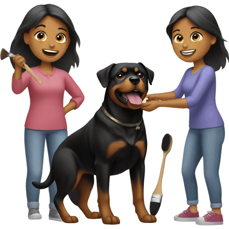 A woman brushes her Rottweiler  emoji