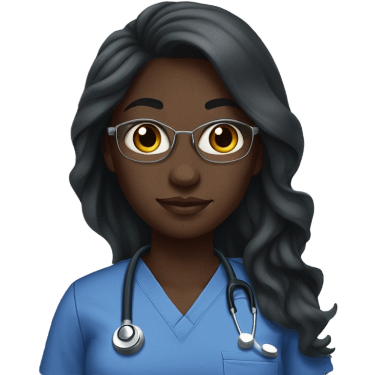 Dark skin black girl with long hair wearing scrubs  emoji