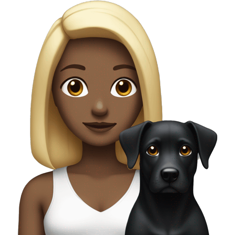 A girl with straight blond hair with a black dog with white breasts emoji