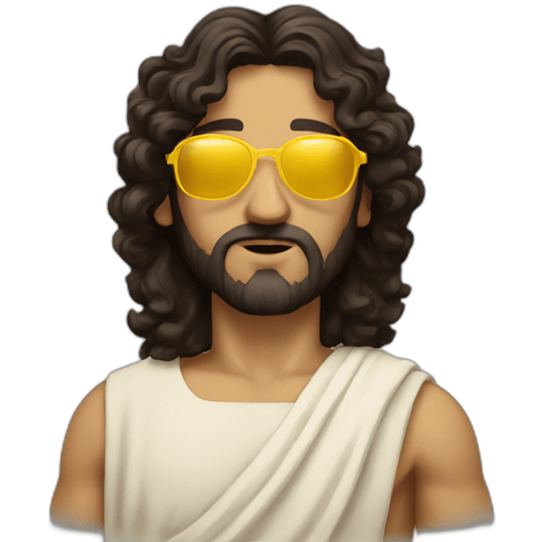 greek jesus with black curly hair and yellow sunglasses emoji