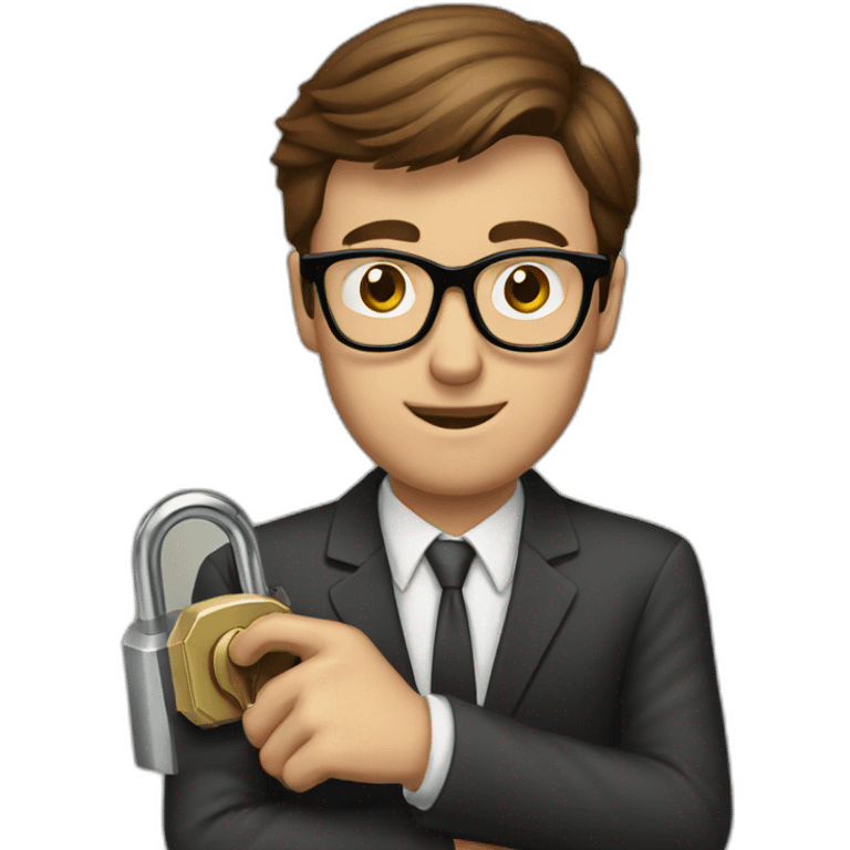 brown-haired classy man wearing glasses struggling to fit a key into a lock emoji