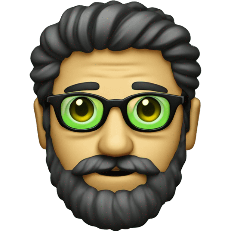 Calvo con barba gafas de pasta negra ojos verdes muy oscuros emoji