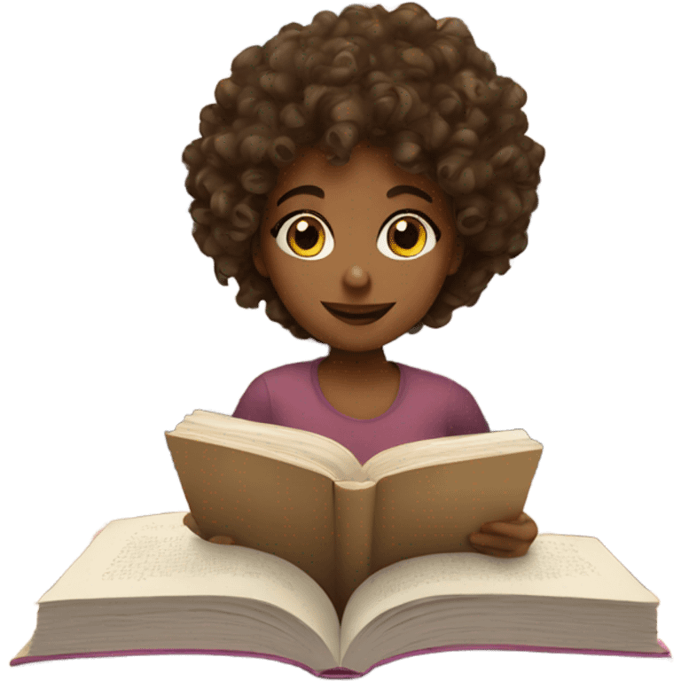 Brown curly hair girl reading a book emoji