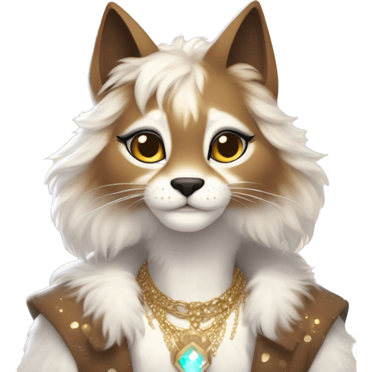 Furry, sparkle, iridescent, colorful, pastel, edgy, cool, fantasy beautiful, brown, beige, white, divine, godly, angelic, animal, anthro, full body, fursona, feline emoji