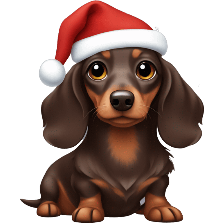 Miniature Chocolate dapple long haired dachshund wearing a Christmas outfit emoji