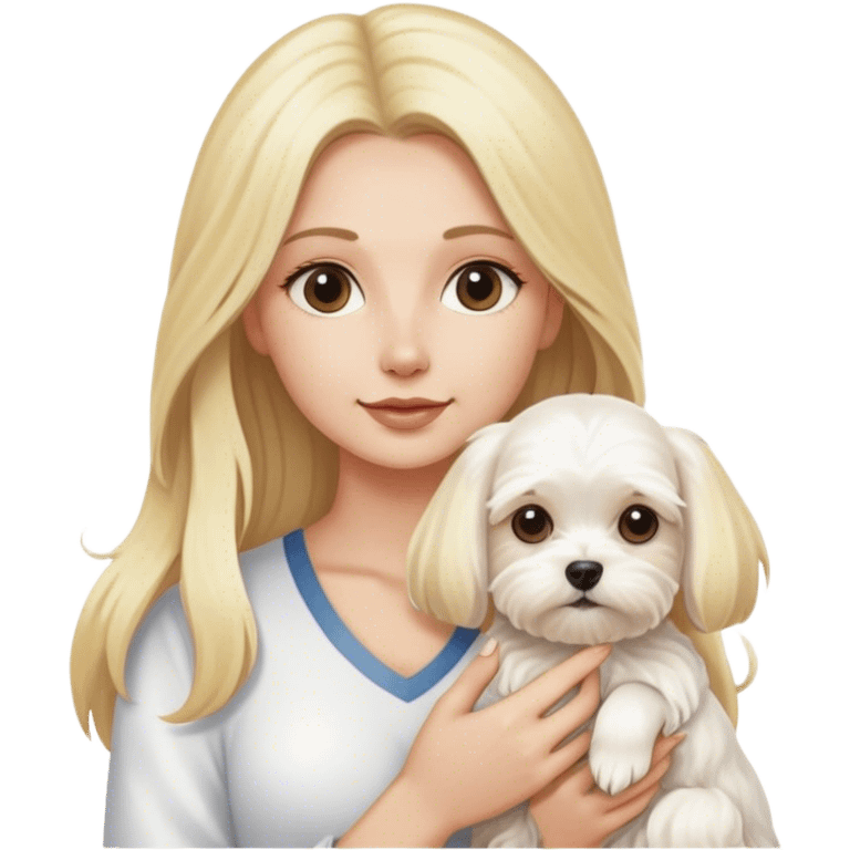 Blonde woman long hair with maltese dog emoji