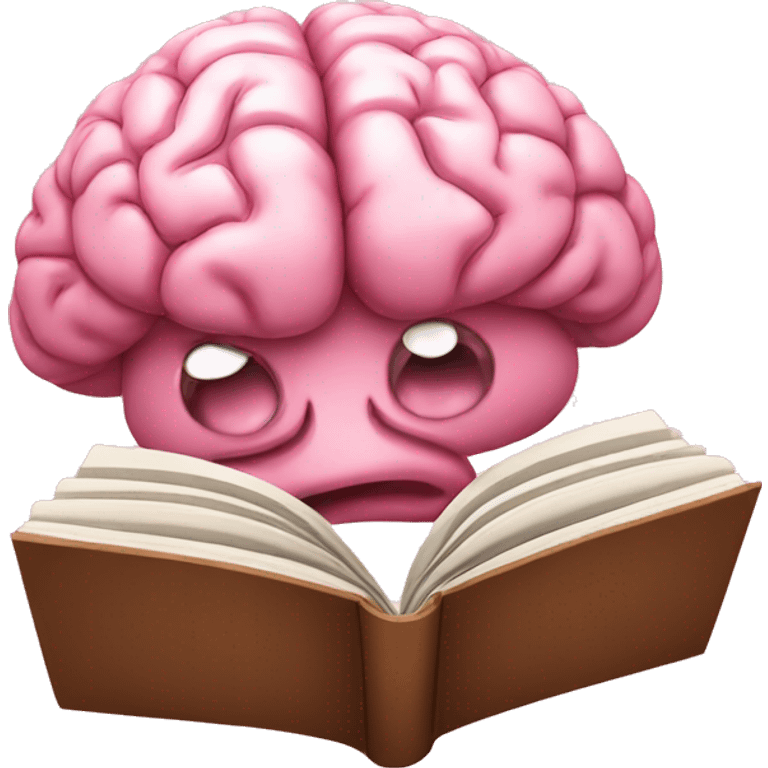 A pink brain reading a brown book emoji