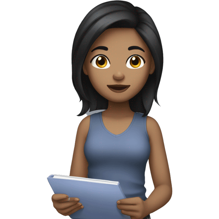 Girl with light skin and black hair doing stuff  emoji