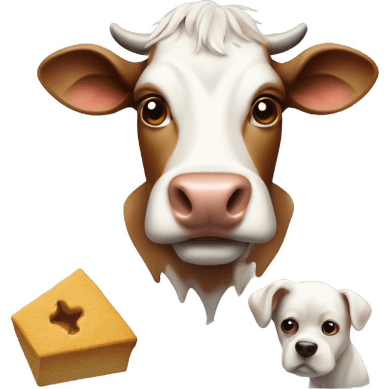 Cow om a scate bord with a dog on its head  emoji