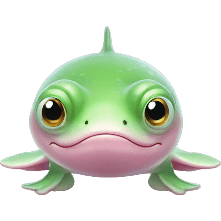 Pink beluga whale with the face of a frog emoji