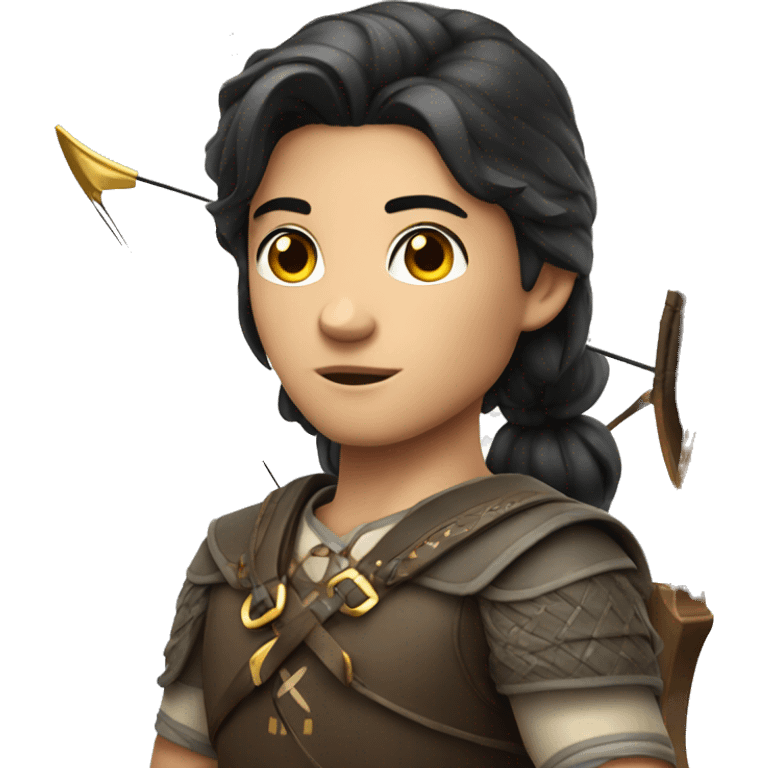 an archer aiming, dark hair, bright skin, emoji