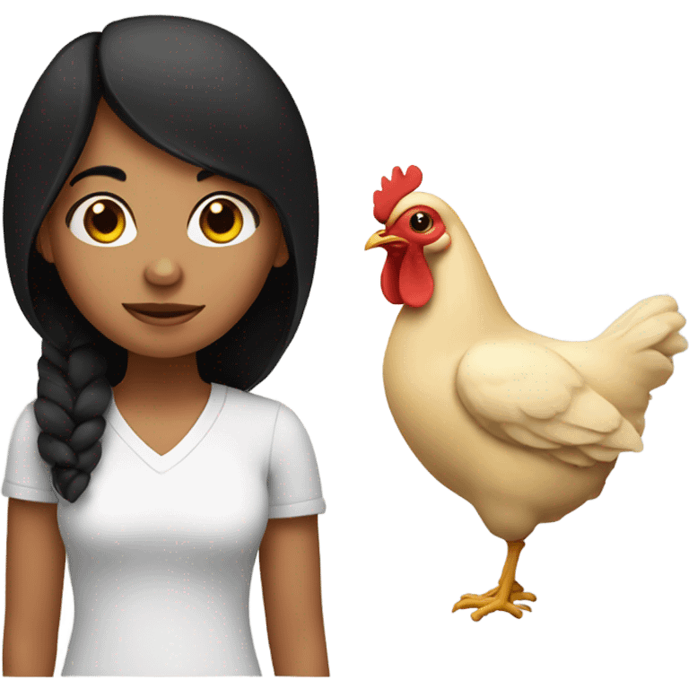 a girl with black hair holding a chicken emoji