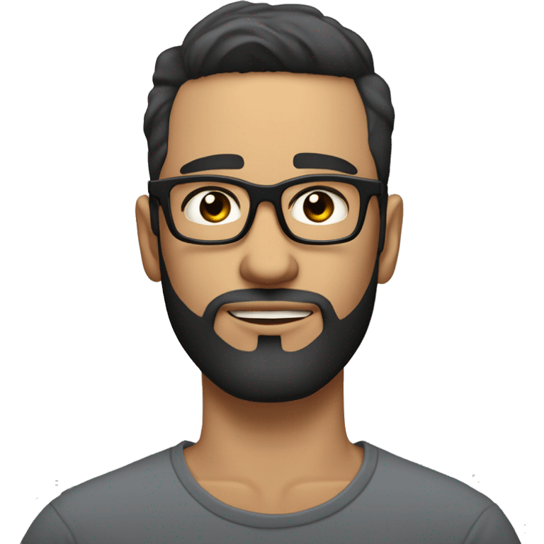 A midfade hair cut, white skin, short beard, 26 years old guy, black hair, a black ring-shaped earring and glasses. wakes up from bed in the morning. emoji