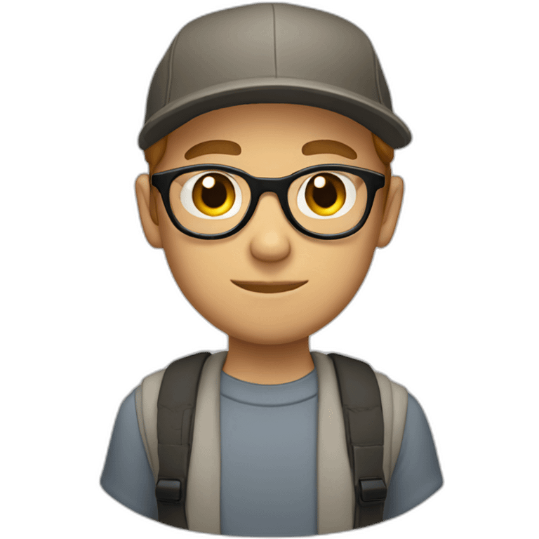 white boy with cap and light beard and reading rounded glasses emoji