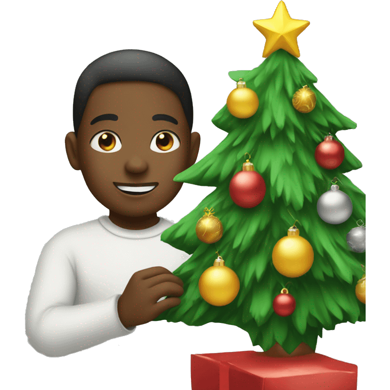 Kid decorating a Christmas tree emoji