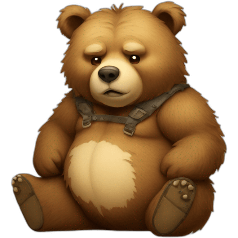 fat realistic ragged shabby looking bear with whiskey in emoji