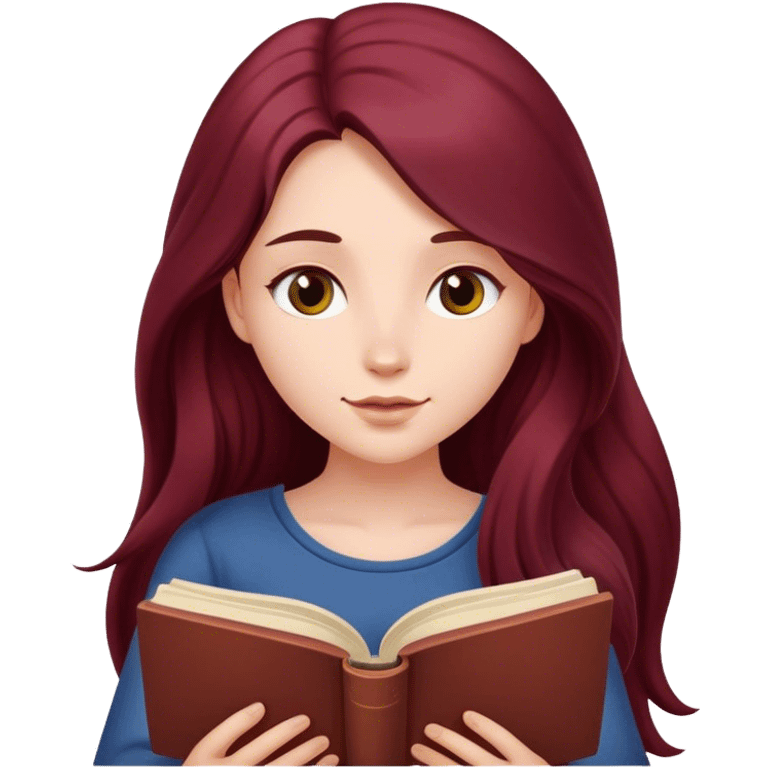 A beautiful, burgundy long haired girl reading a book emoji