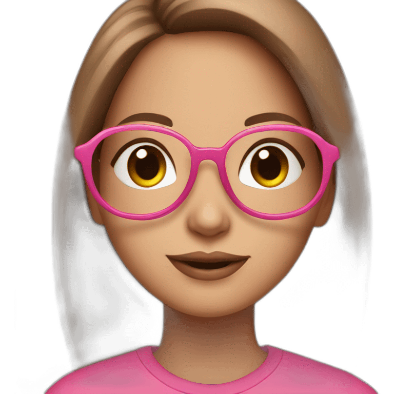 Graphic designer girl with long brown hair in pink glasses wearing pink sweatshirt with text NV Designe on it emoji