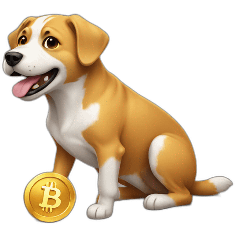 Dog playing with bitcoin emoji