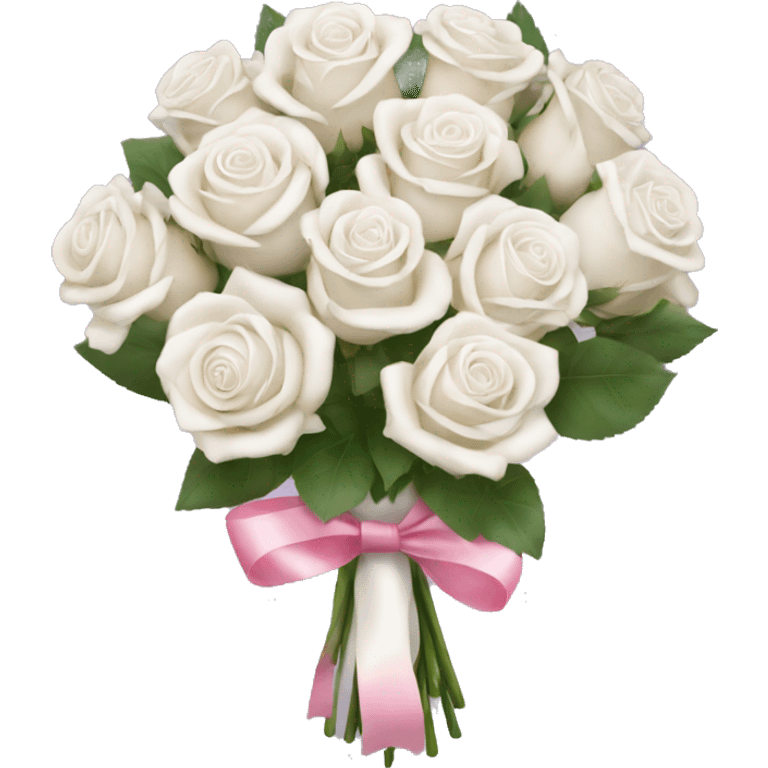 big white rose bouquet with pink ribbons  emoji