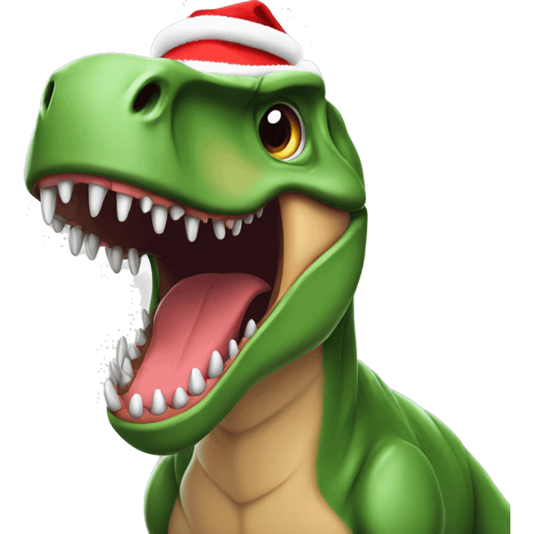 T-Rex with Santa hat big smile emoji