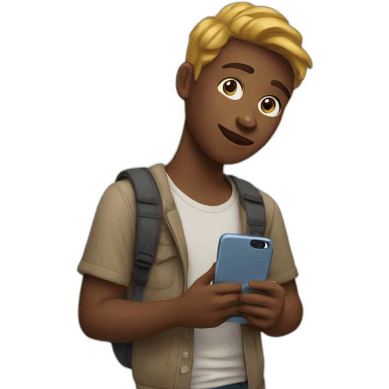 teenager with iphone and ipad on hand emoji