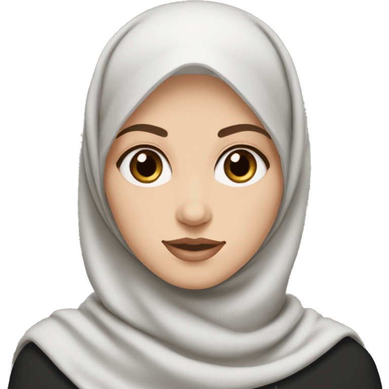 White girl with light brown eyes wearing a black hijab with silver earings emoji