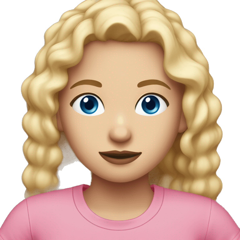 girl with log blond hair blue eyes dark brows pink T-shirt emoji