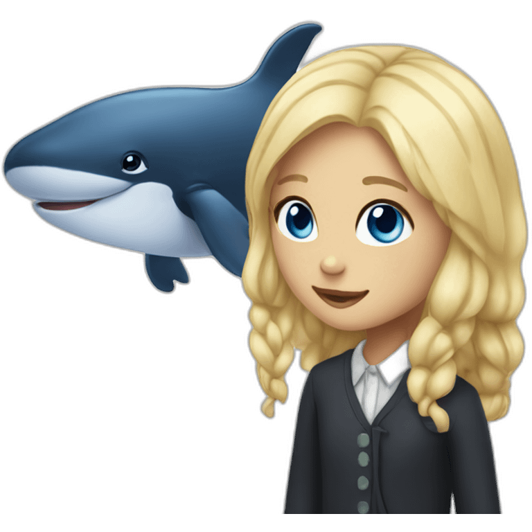 A whale as a staffed animal with a blonde girl with blue eyes and blond hair emoji